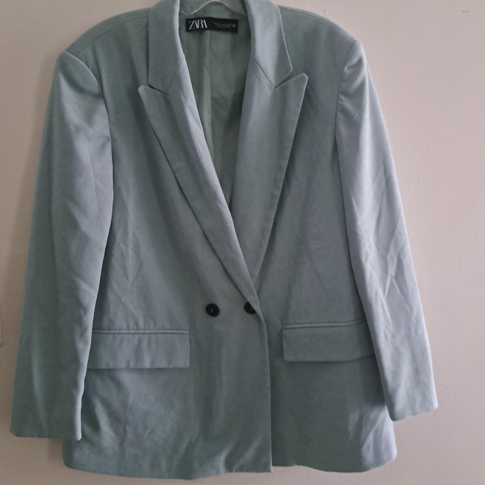 Zara Womens Sage Green Double Breasted Oversized Blazer Jacket Size M - Picture 2 of 13